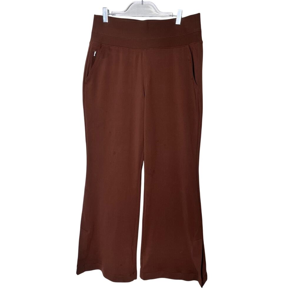 Athleta Venice Flare Pant Brown Medium Petite M/P Split Hem Zip Pockets